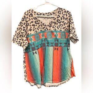 Flattering Aztec and leopard print tee
